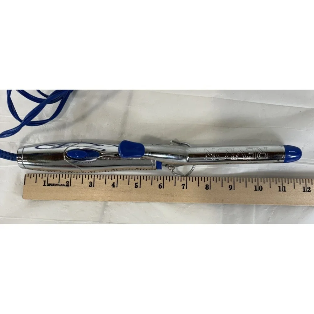 REVLON Perfect Heat Ceramic Curling Iron Chrome/Blue Model RV031 Tested & WORKS!